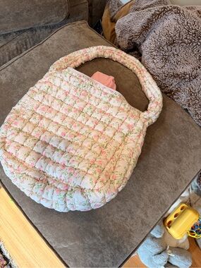 Quilted Floral Pink Tote Bag - Women's Handbag